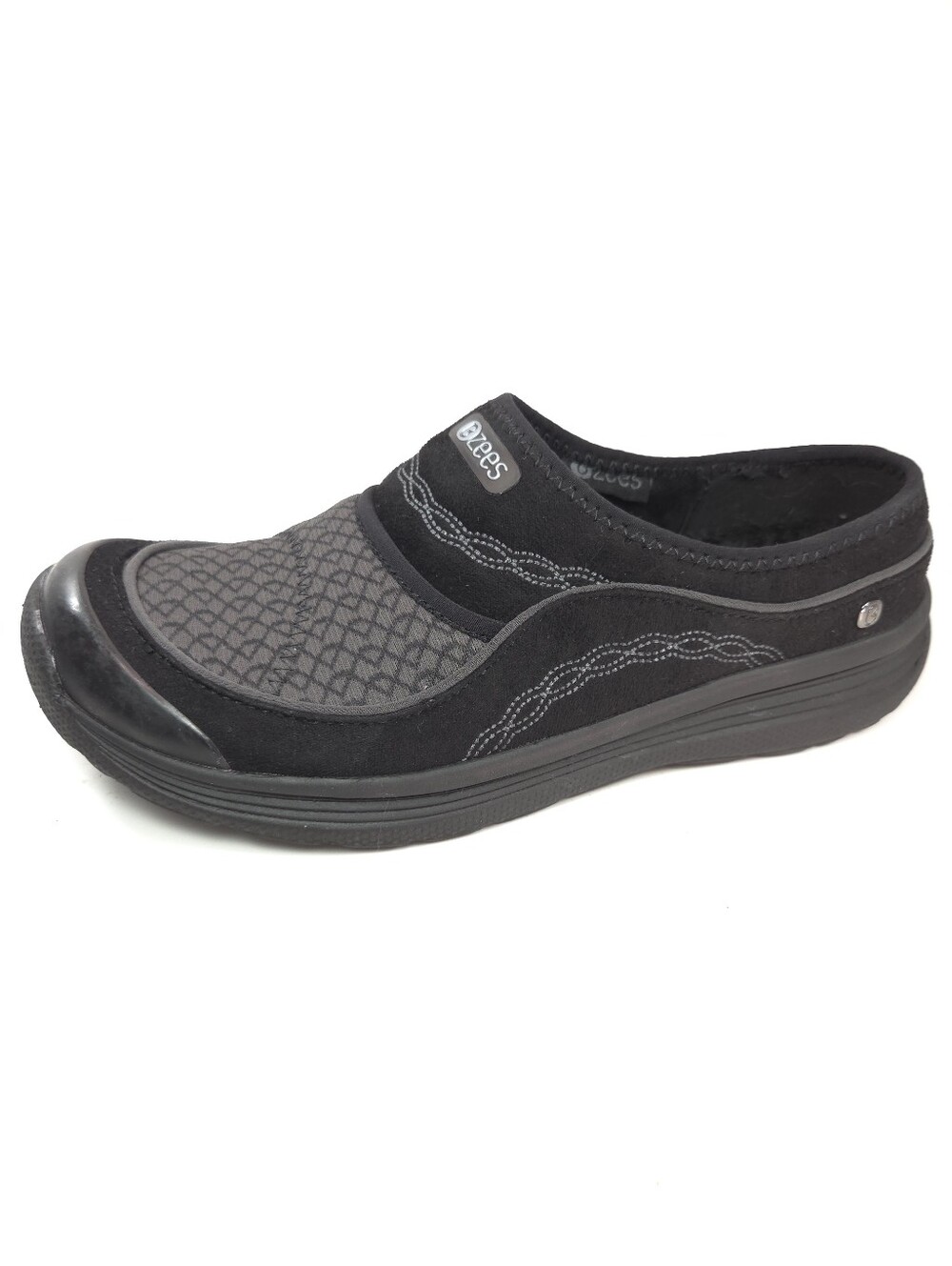 BZEES Serenity Comfort Black & Gray Faux‑Suede Slip‑On Clog Mules Sz 7